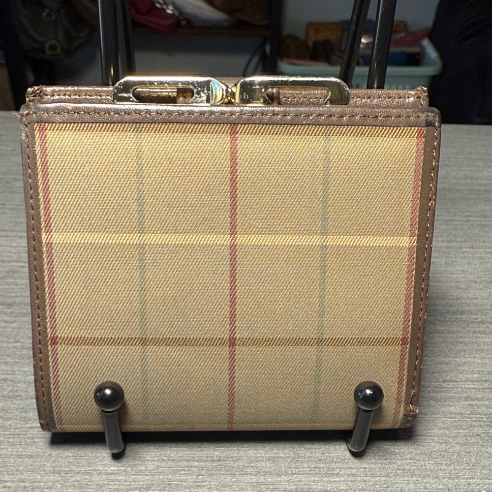Burberry Beige Plaid Canvas and Brown Leather Wallet - Picture 2 of 7